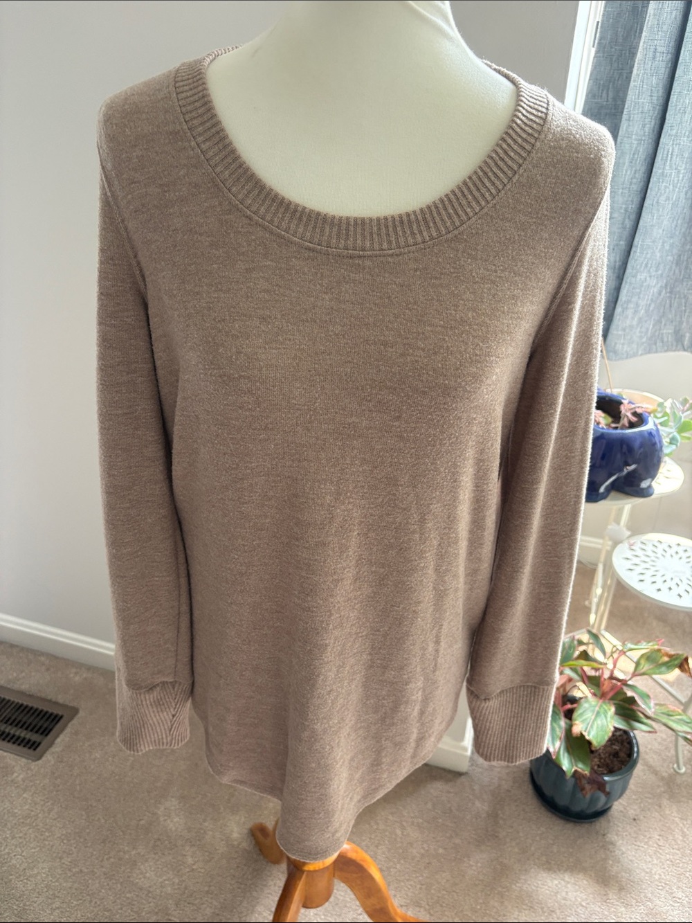 LOFT Taupe Scoop-Neck Lightweight Knit Sweater